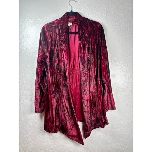 ONE WORLD Sweaters - Velvet Cardigan Womens 1X Burgundy Burnout Paisley Witchy Whimsigoth Romantic